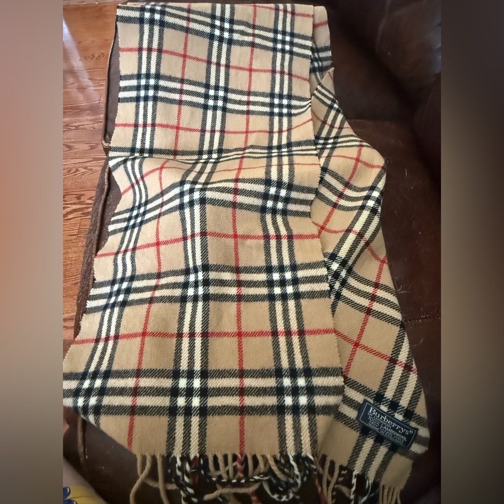 Vintage Burberry Tan and Black Wool Scarf